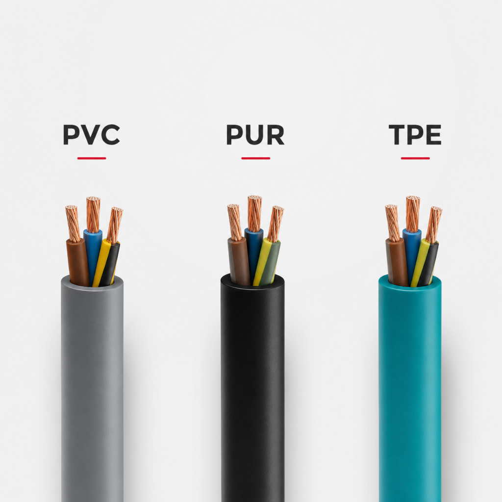Diferentes materiales para cubierta de cable industrial